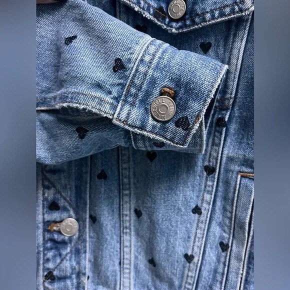 MADEWELL Women’s Rare Heart Print Boxy Cut Medium Wash Jean Jacket - Size XS